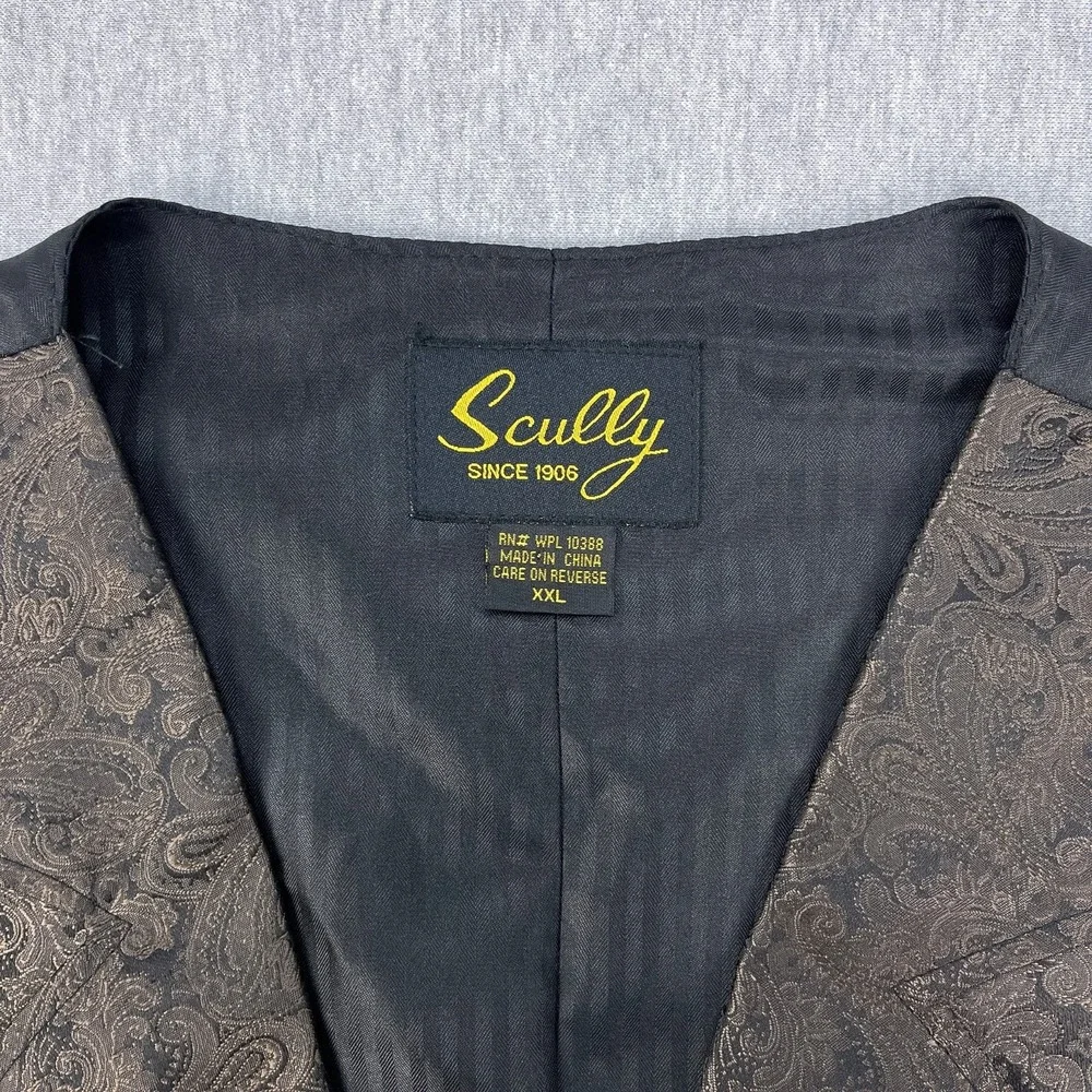 Scully Western Vest Mens XXL Brown Paisley 5-Button Cinch-Back Frontier Cowboy